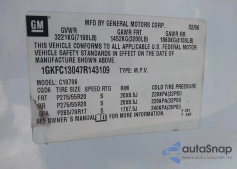 2007 GMC Yukon Slt z USA, uszkodzony, nr VIN 1GKFC13047R143109